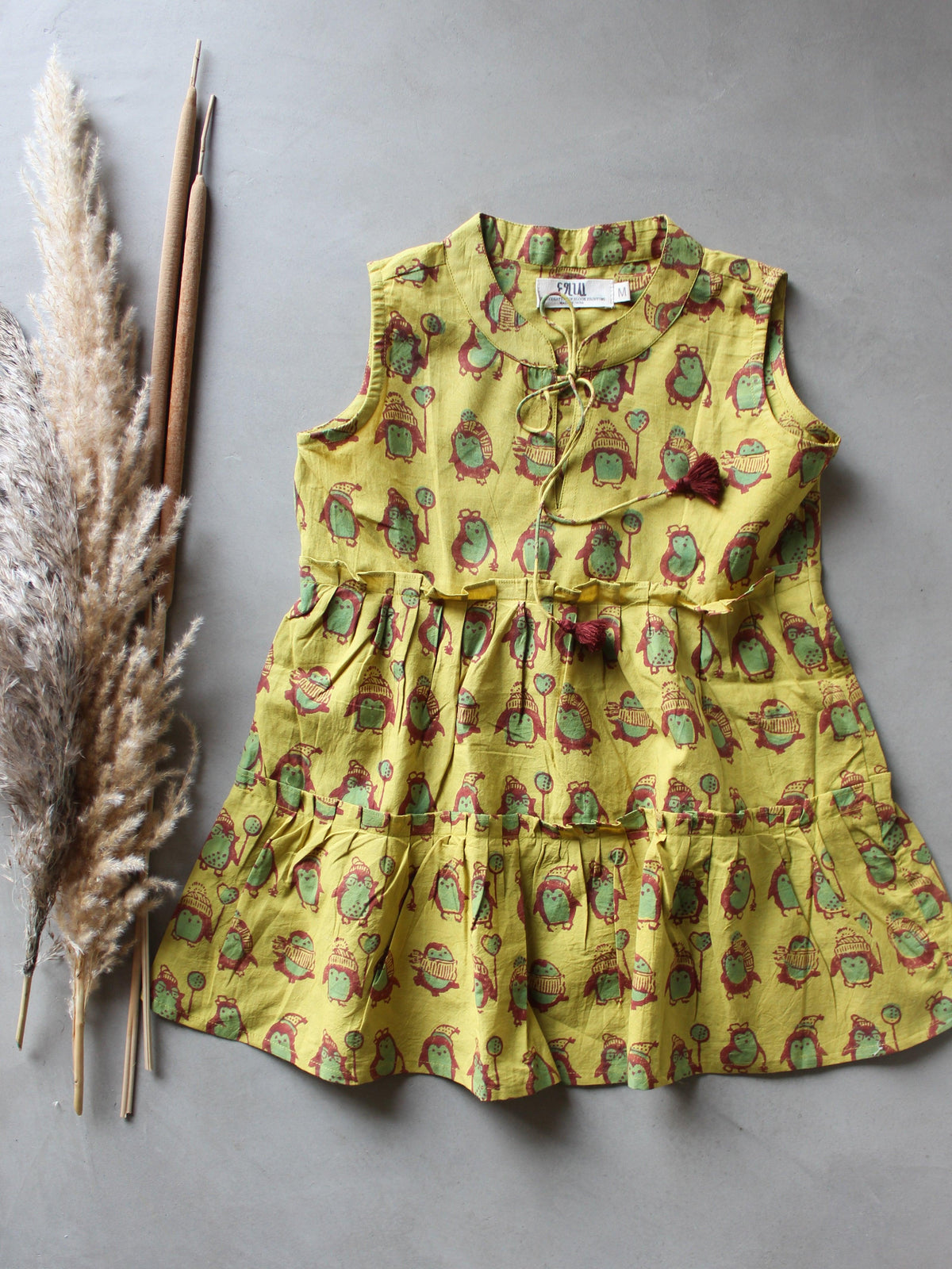 Yellow Penguins Frill Dress - CHHAPA