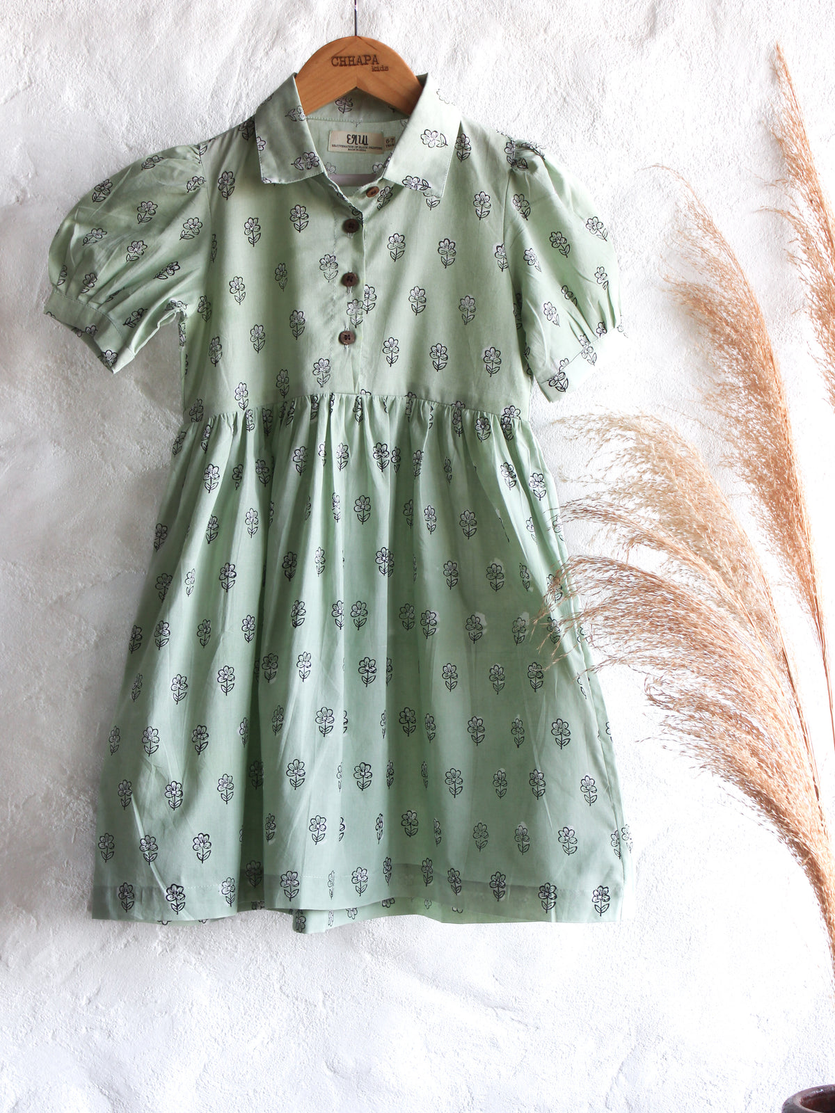 KIDS ELAICHI GREEN FLOWER DRESS