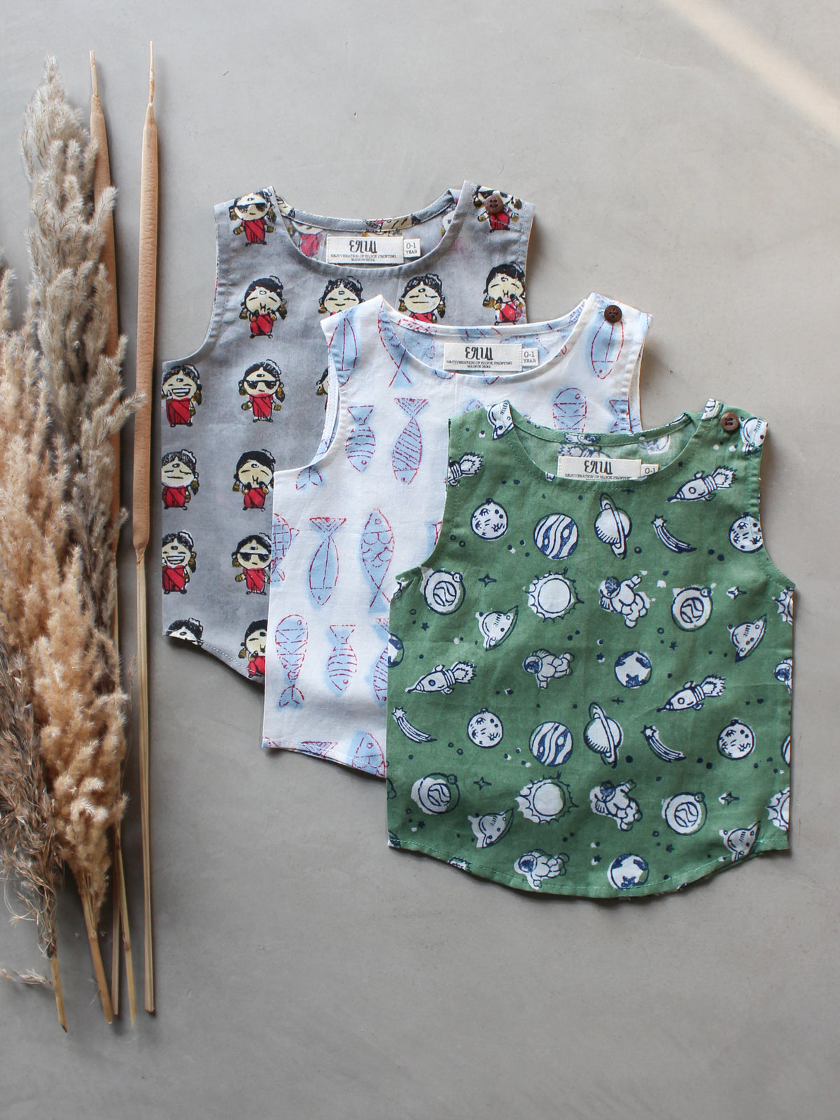 BABY COTTON 3 PACK VEST- GUDDIYA, FISH & SPACE