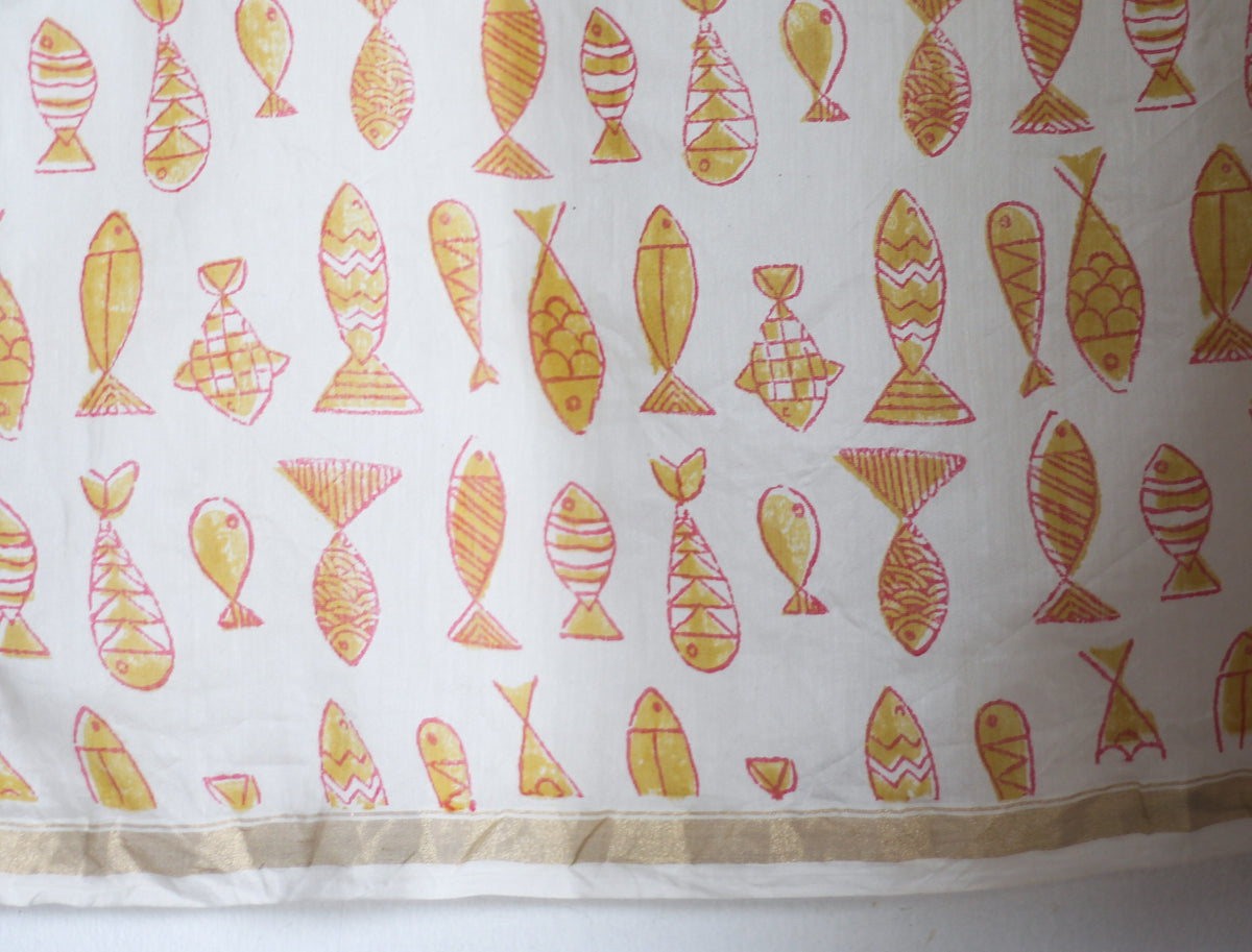 CHANDERI SAREE- Pujo with Red & Yellow - CHHAPA