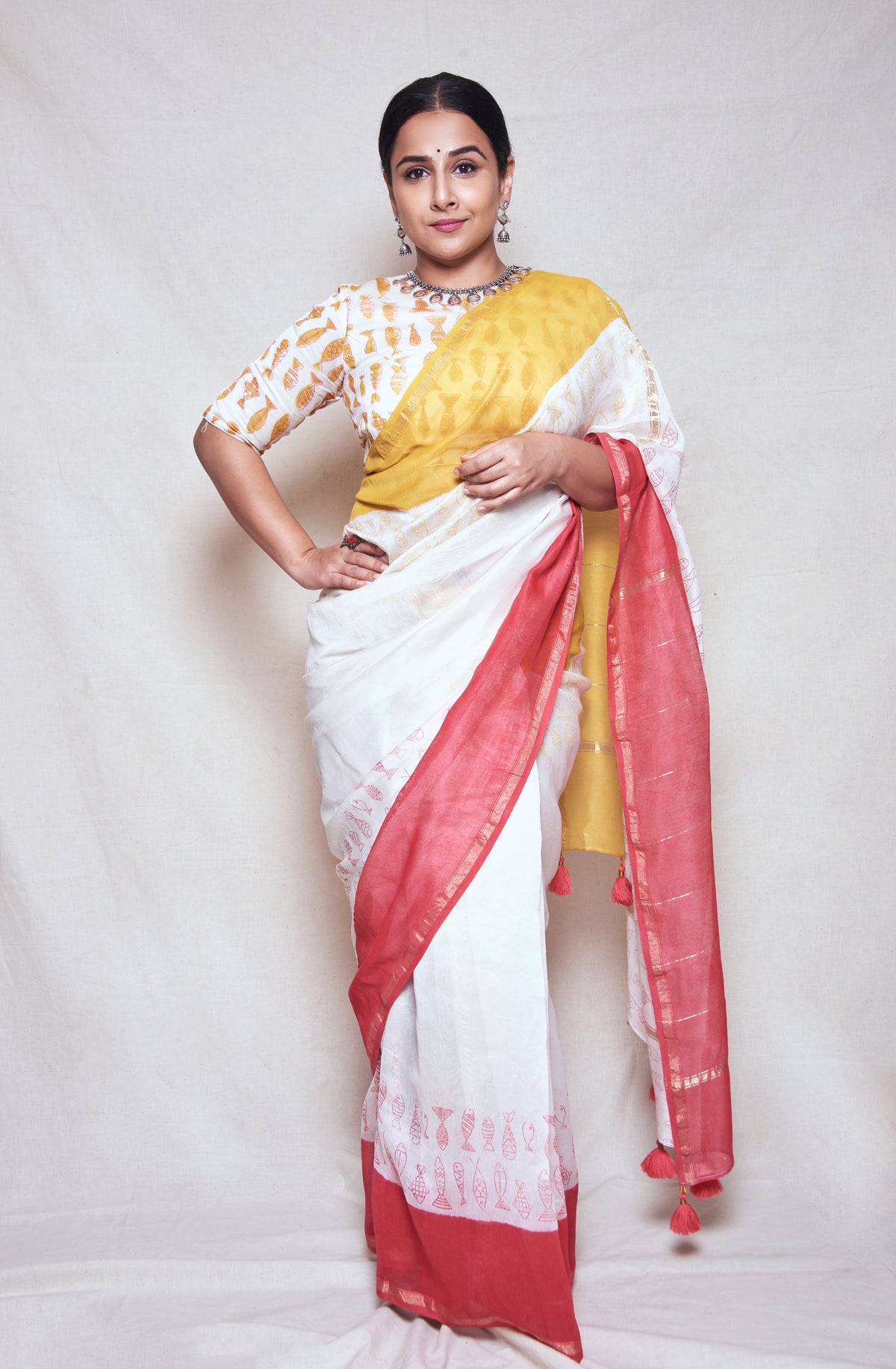 PUJO WITH RED & YELLOW - Chanderi Saree