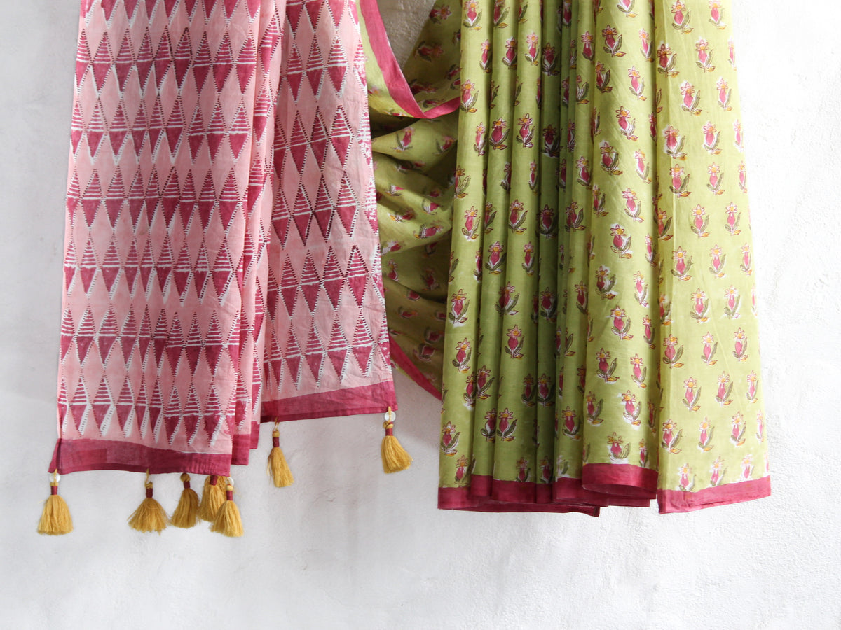 PISTACHIO ANAAR BUTTI - Mul Cotton Saree