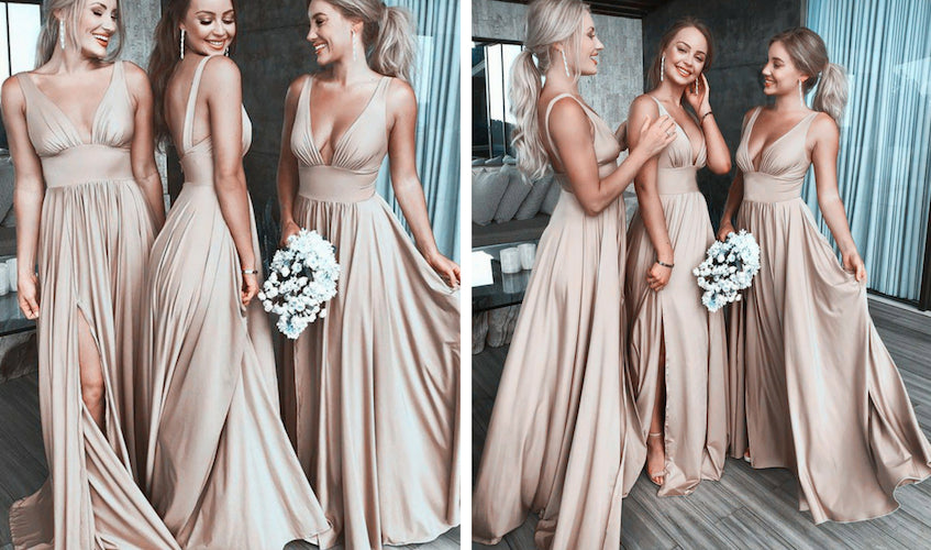 gold long bridesmaid dresses.
