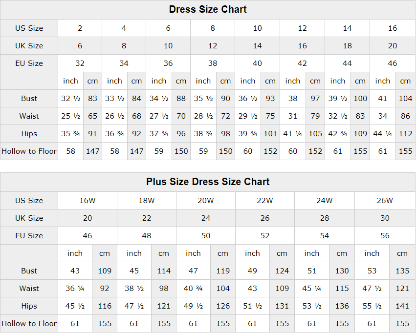 Size Chart – QueenaBridal