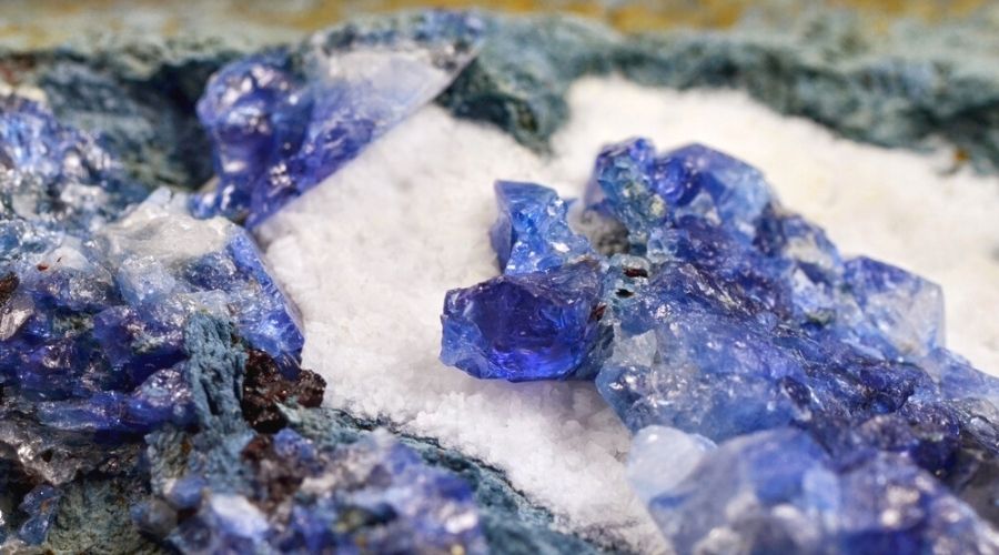 Close-up of a benitoite crystals