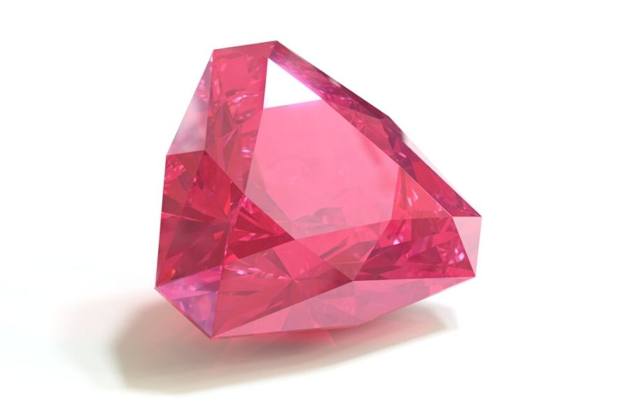 Pink spinel on a white background.