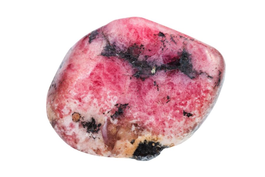 Rhodonite on a white background.