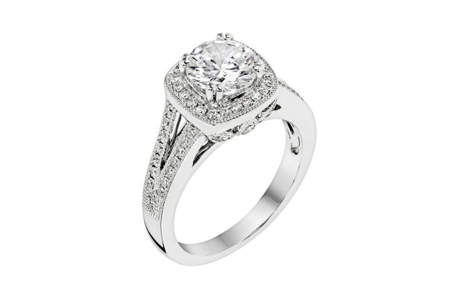 Split Shank Squarish Halo Diamond Engagement Ring