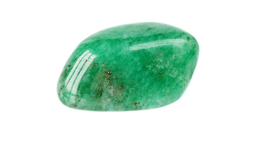 Close-up of an aventurine stone isolated against a white background