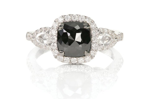 black spinel and diamond engagement ring