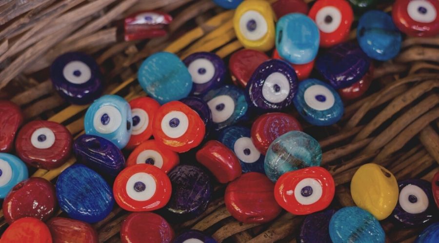 differently-colored evil eye beads