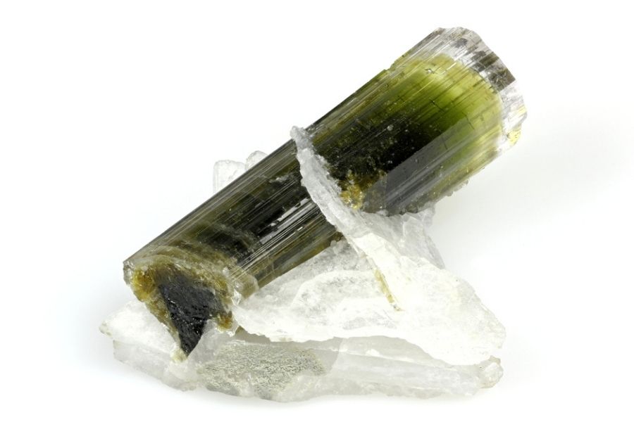 Green tourmaline on a white background