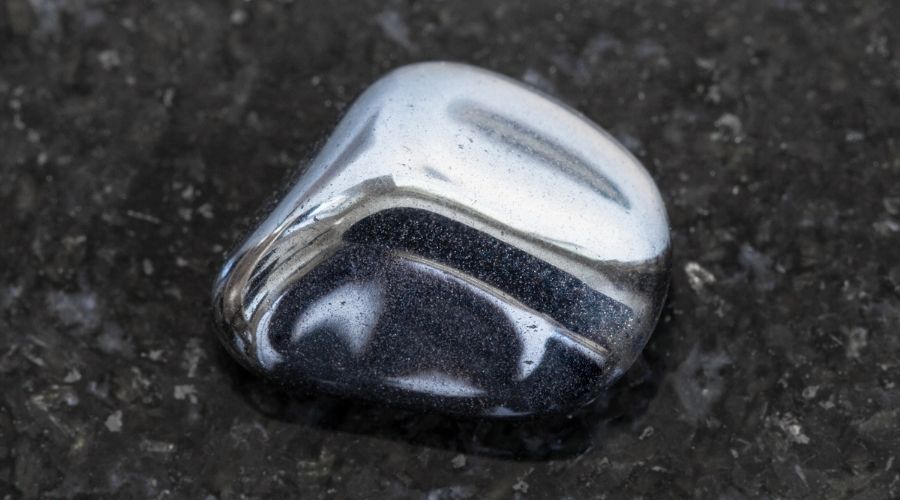 hematite stone on black background 