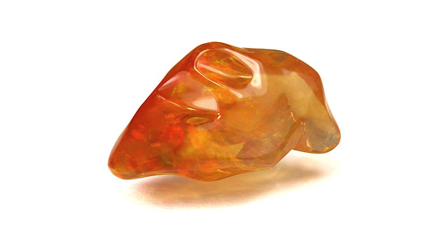 A Mexican fire opal isolated against a white background