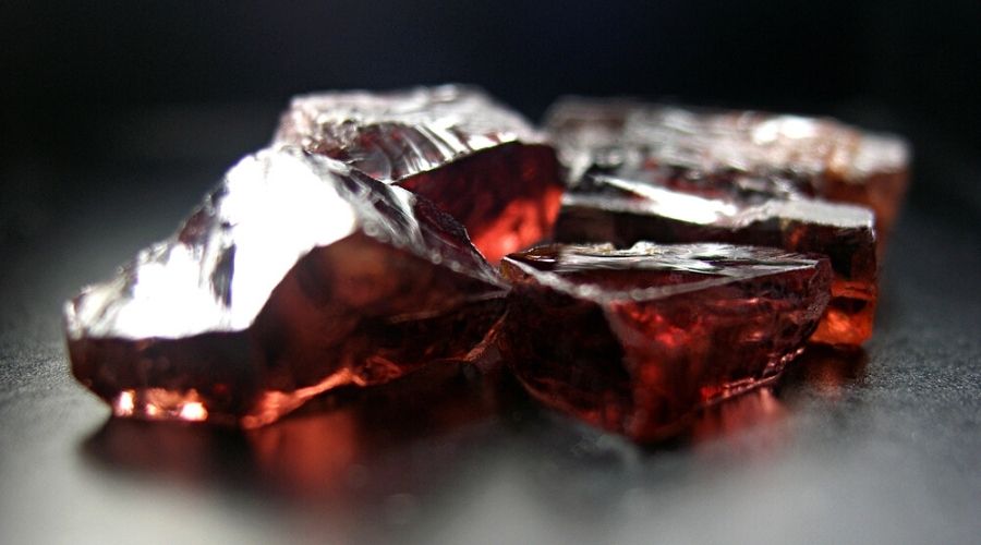 Close-up of pieces of red-colored glass