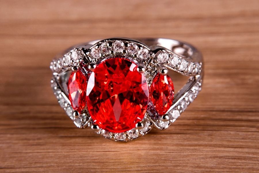 red diamond on white gold ring