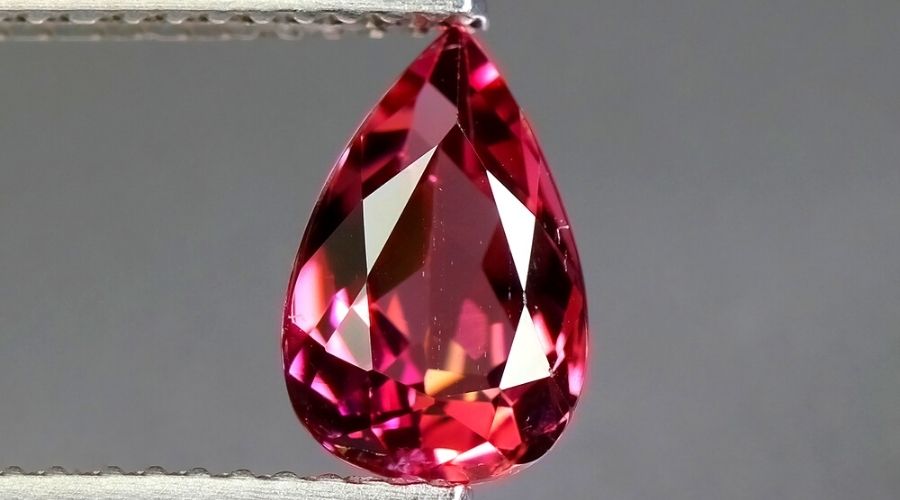 Close-up of pear-cut red tourmaline