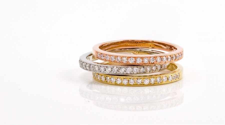 rose gold vs yellow gold - rose and yellow gold stacked rings