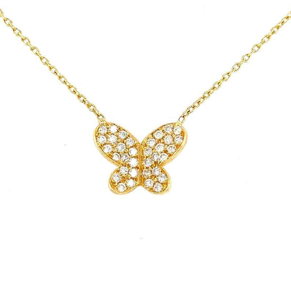 pave diamond butterfly gold necklace