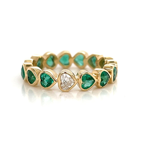 EMERALD AND DIAMOND HEART ETERNITY BAND