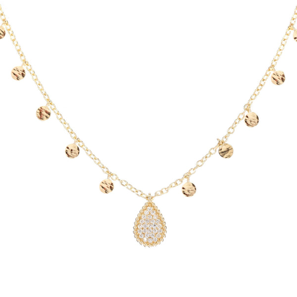 gold diamond teardrop with dangling gold charms