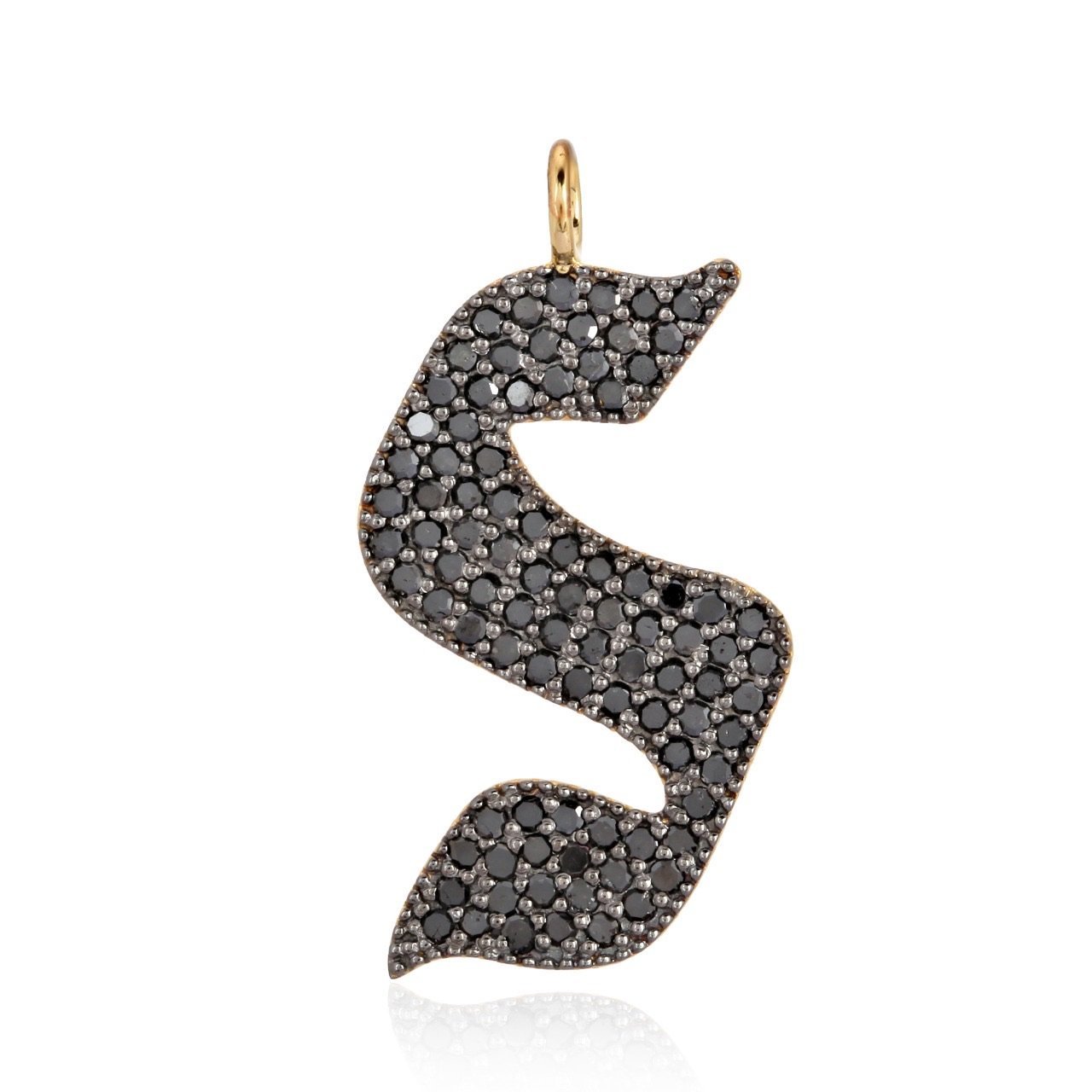 Black Diamond Small Initial Charm Necklace | 14K Gold | Black