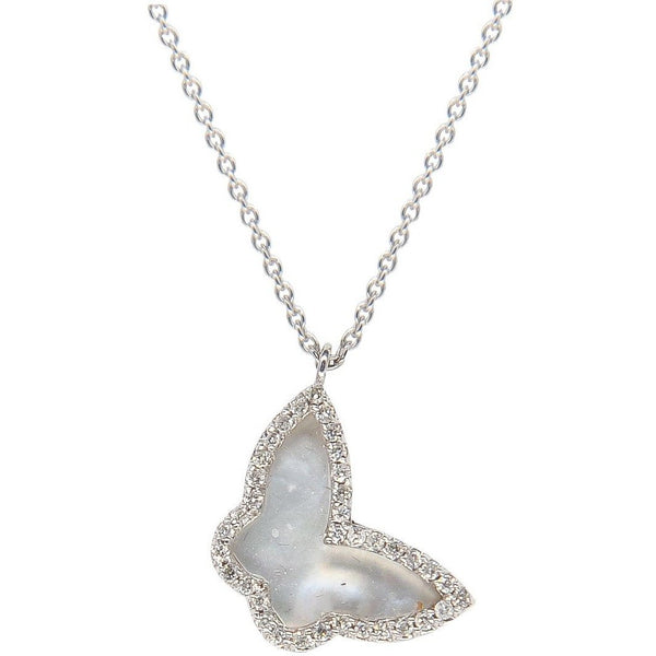 mother of pearl butterfly white gold necklace