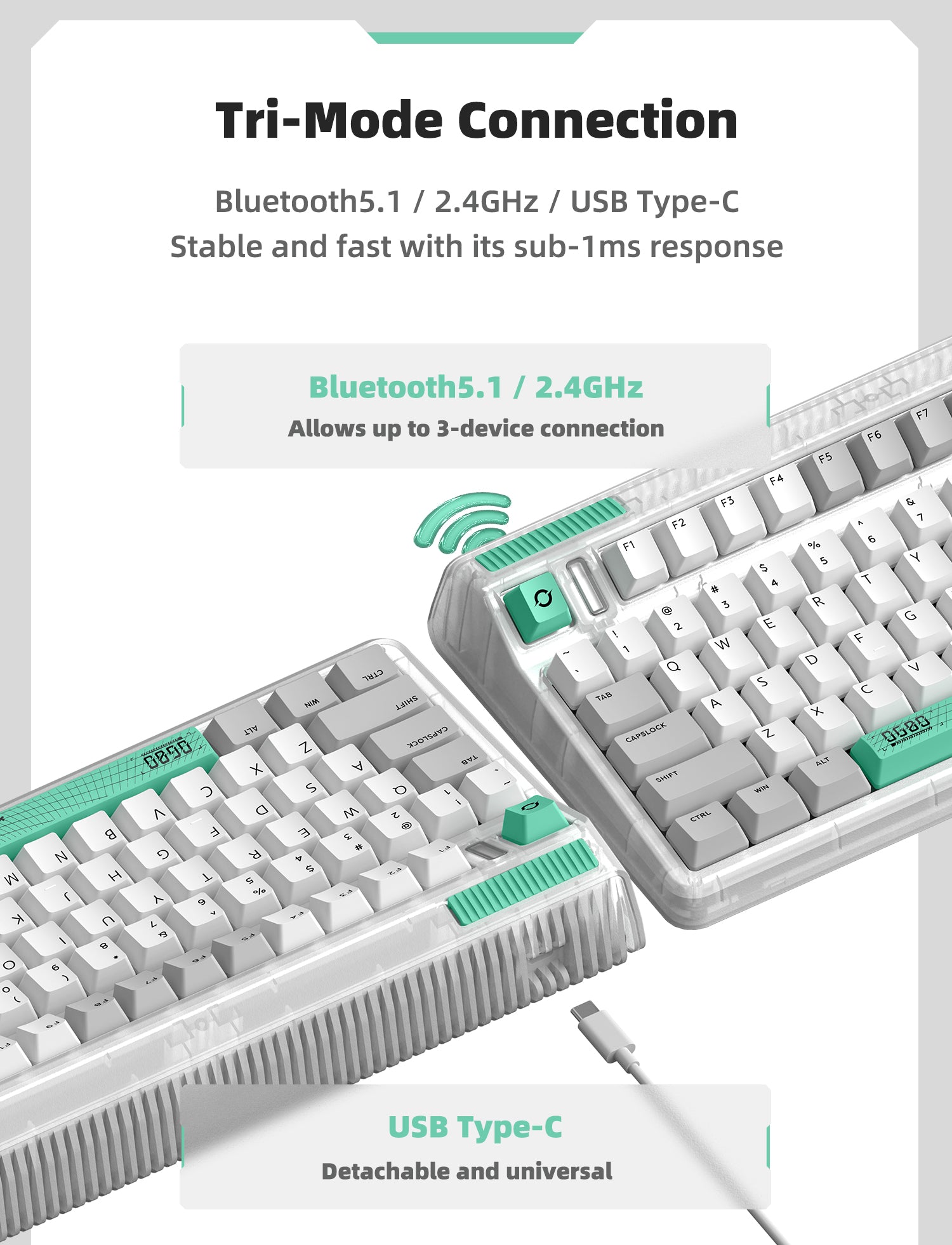 Wireless Mechanical Keyboard 2.4Ghz Bluetooth 5.1