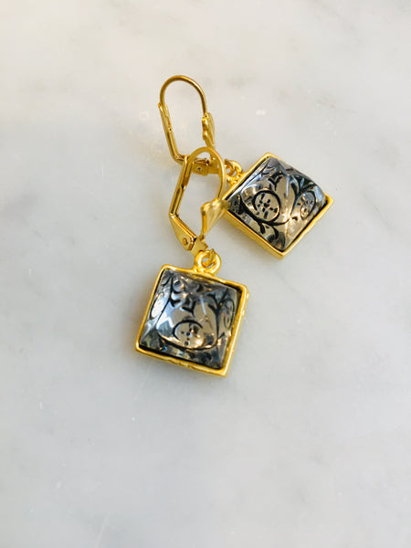 Clear Etched Square Earrings