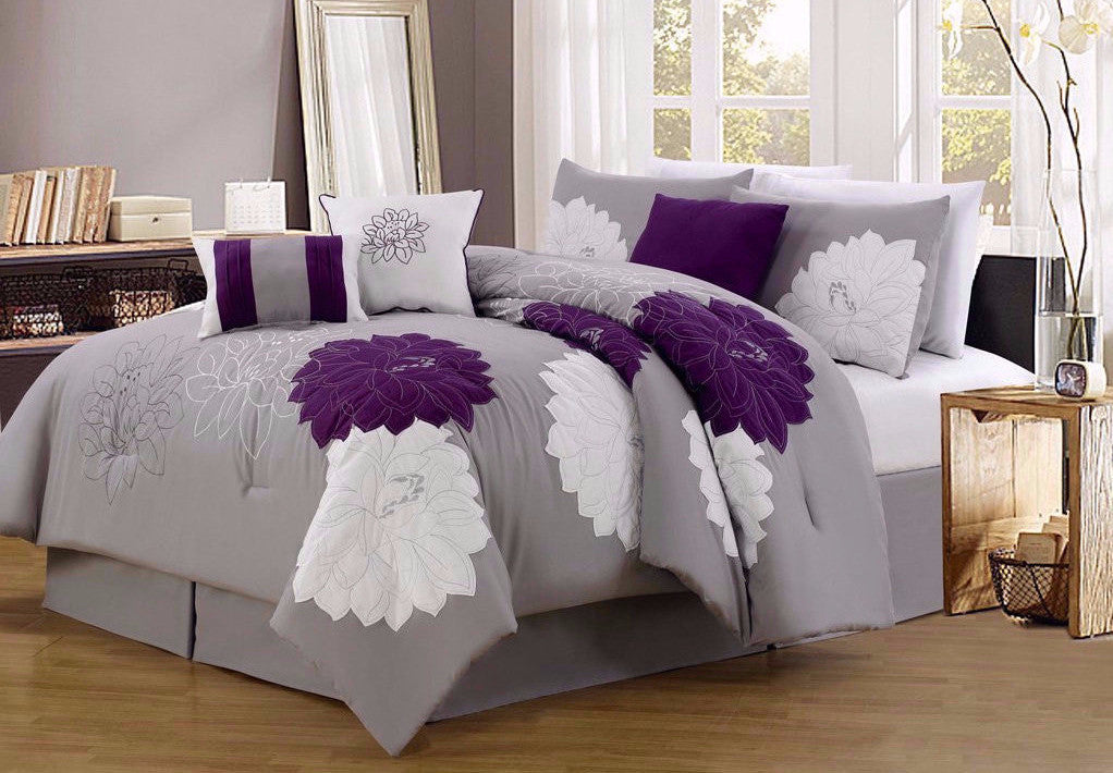 7PC-AMANDA-PUR-QUEEN Amanda 7PC Bedding Set sku 7PC-AMANDA-PUR-QUEEN