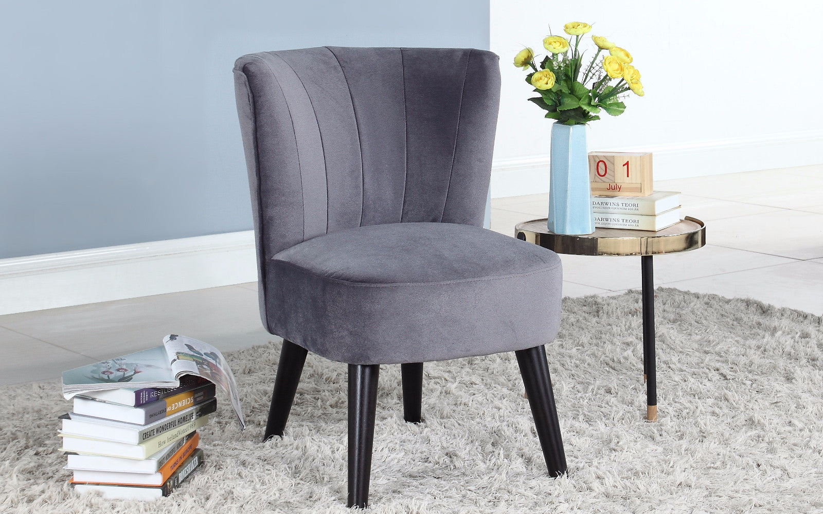 Scott Glamorous Boudoir-Style Velvet Accent Chair with Tufted Details