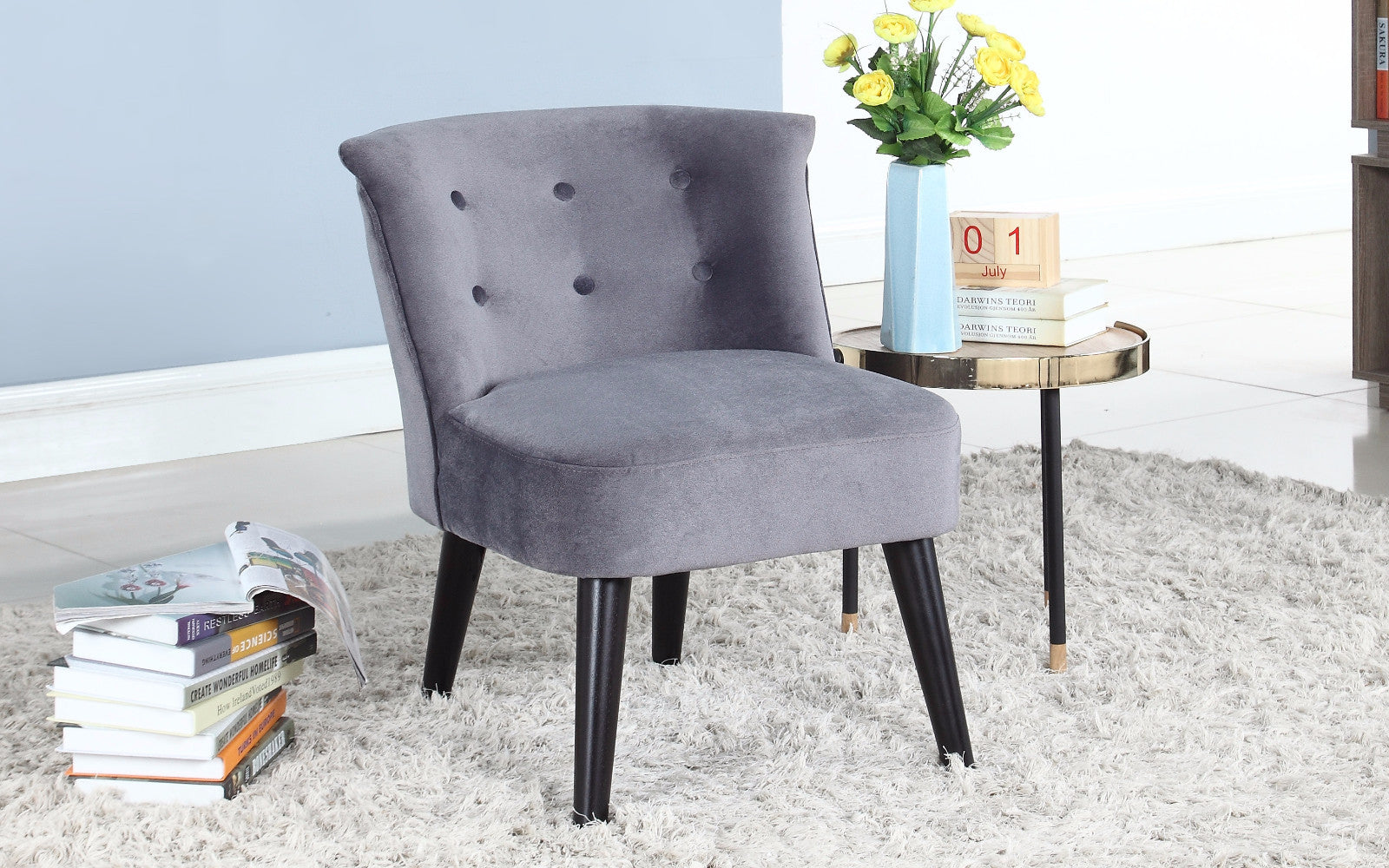 Roger Glamorous Boudoir-Style Velvet Accent Chair with Tufted Details