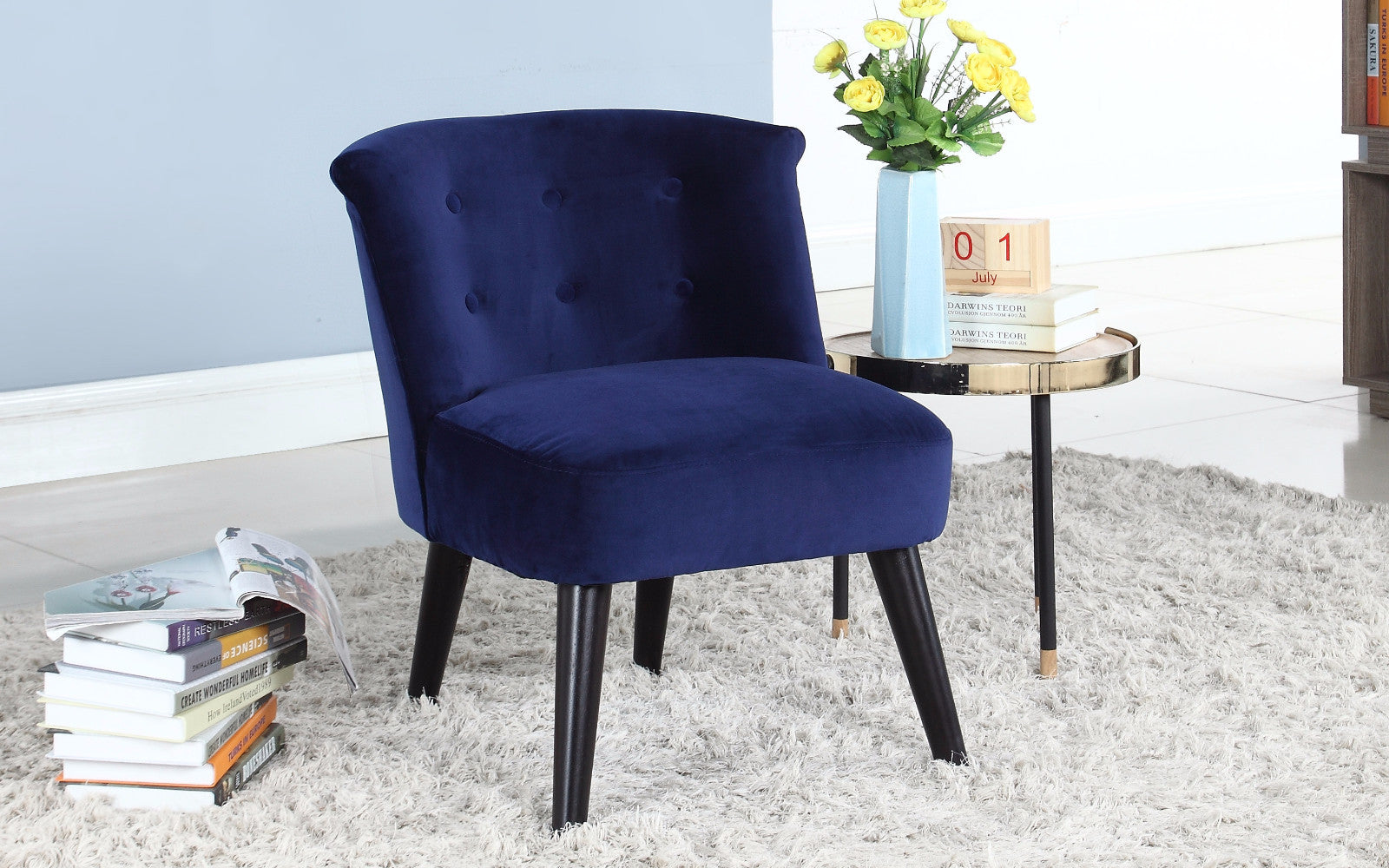 Roger Glamorous Boudoir-Style Velvet Accent Chair with Tufted Details