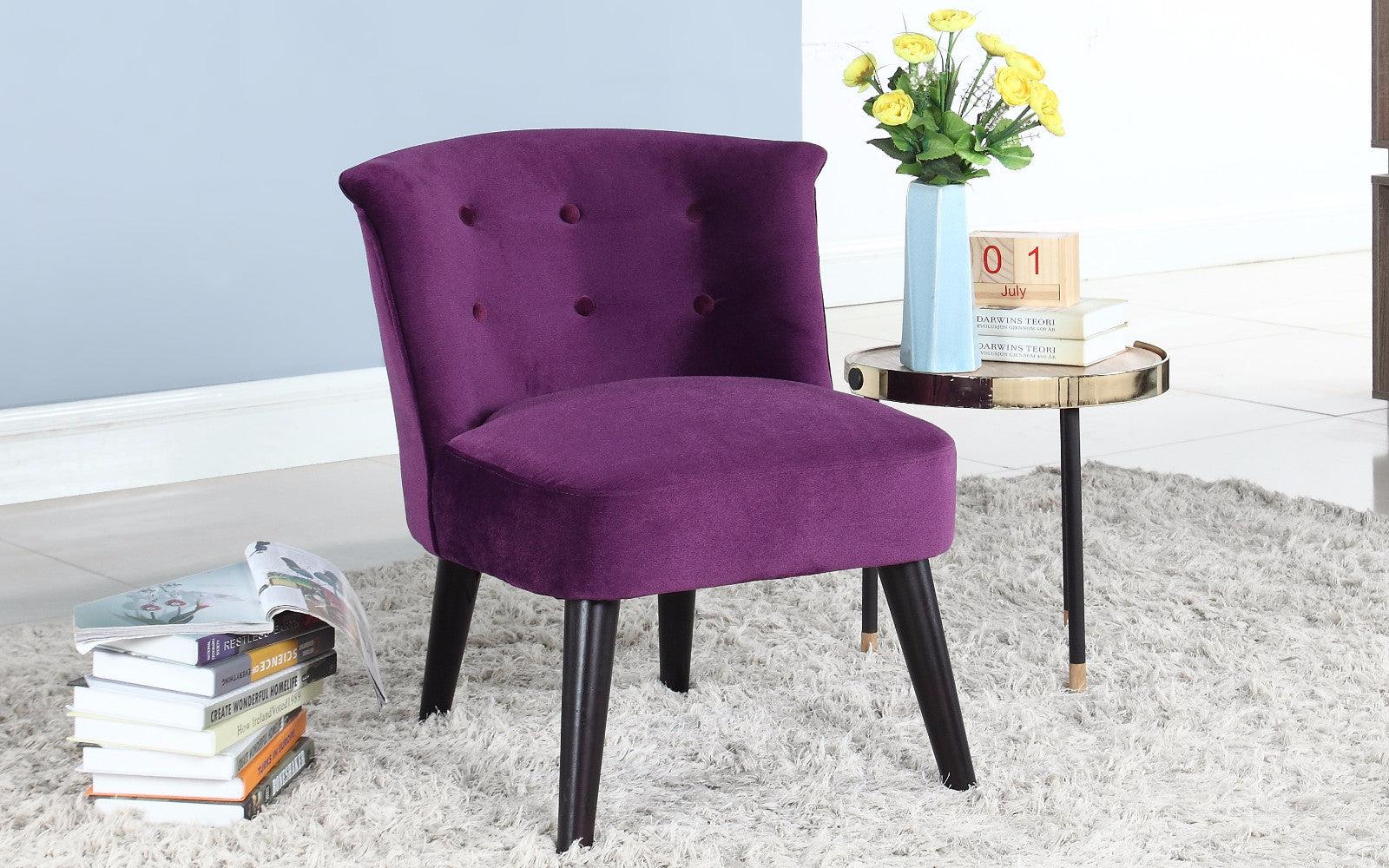 Roger Glamorous Boudoir-Style Velvet Accent Chair with Tufted Details