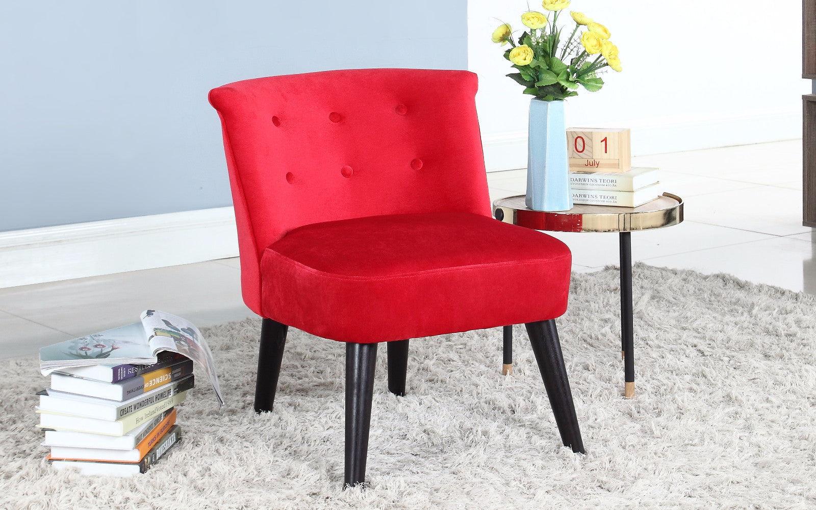 Roger Glamorous Boudoir-Style Velvet Accent Chair with Tufted Details