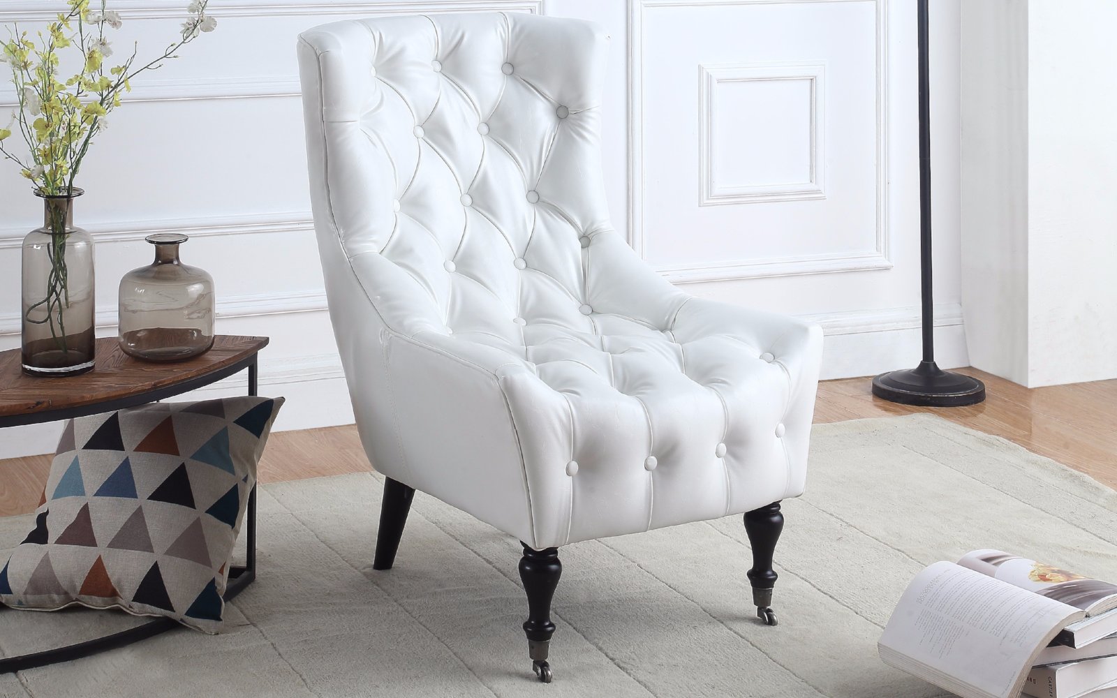 Ennio Classic Tufted Faux Leather Armchair with Casters