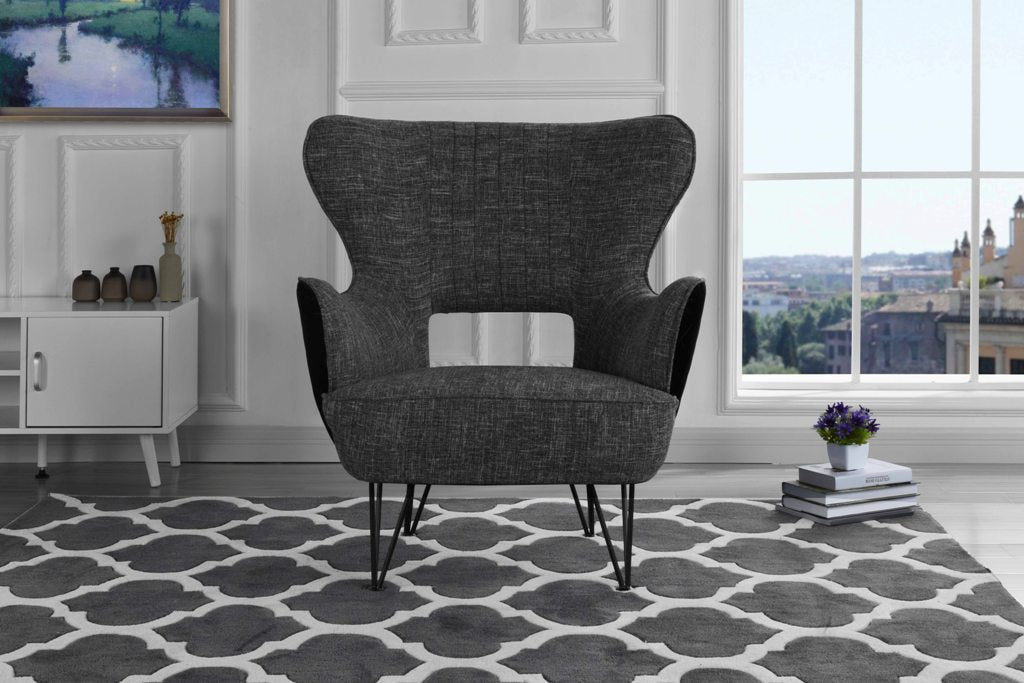 ARM35-FB-DGR-BLK Juliet Modern Fabric Two Tone Shelter Armchair sku ARM35-FB-DGR-BLK