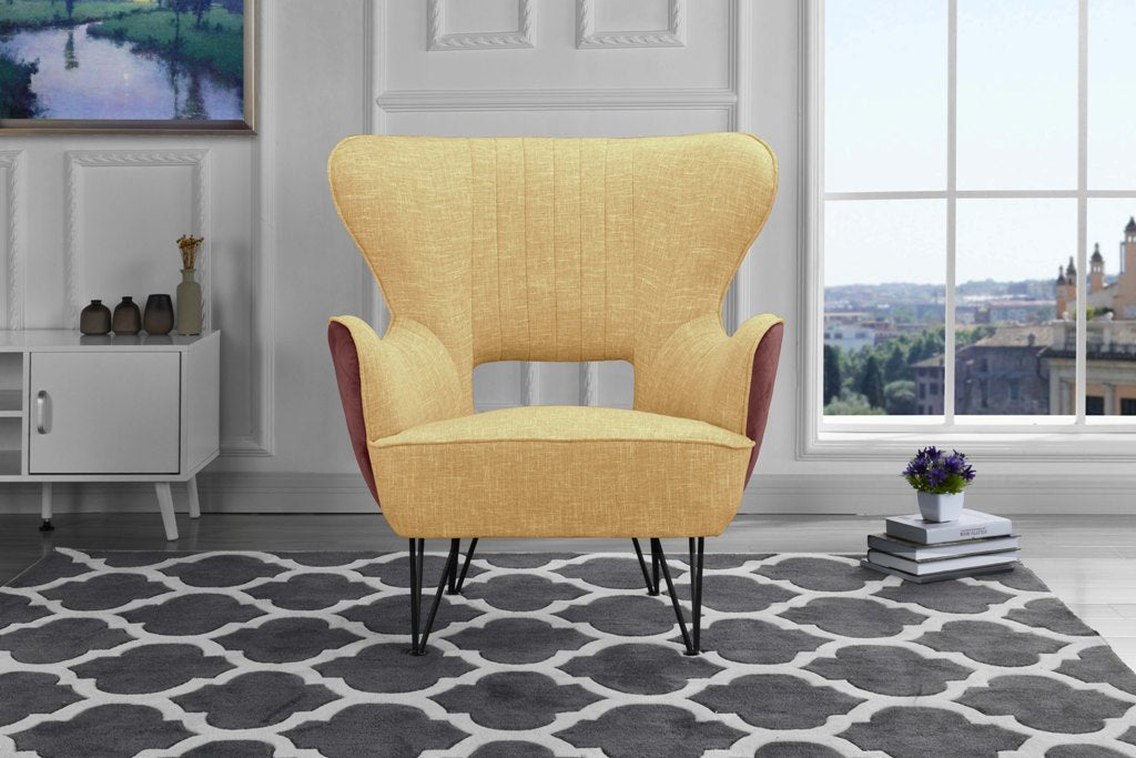 ARM35-FB-YEL-BR Juliet Modern Fabric Two Tone Shelter Armchair sku ARM35-FB-YEL-BR