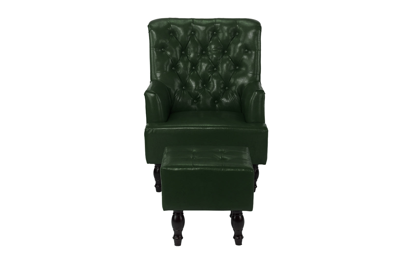 Vela Tufted Victorian Faux Leather Armchair and Ottoman Set