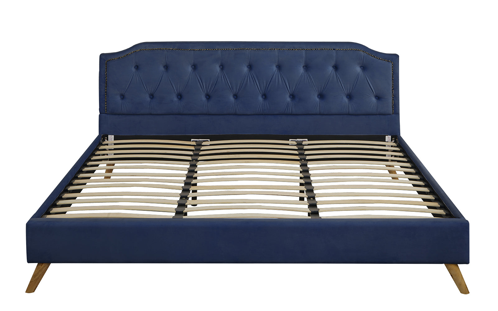 Navarro Modern Velvet Platform Bed Frame, Navy