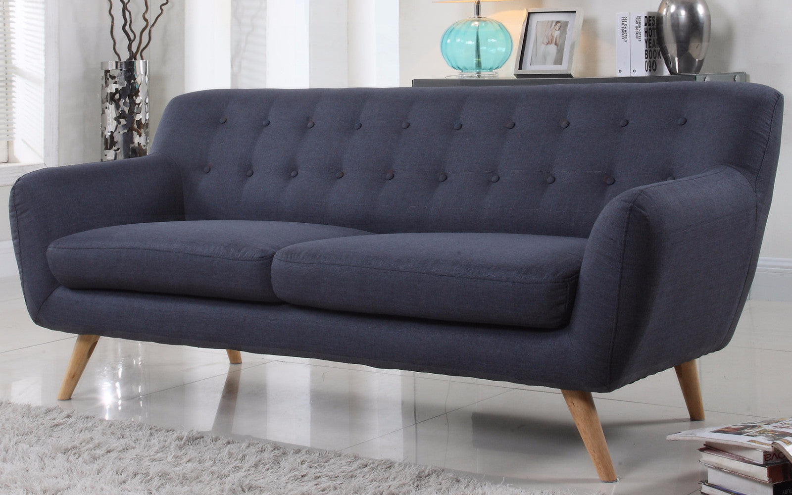 Nico Mid Century Modern Tufted Linen Sofa