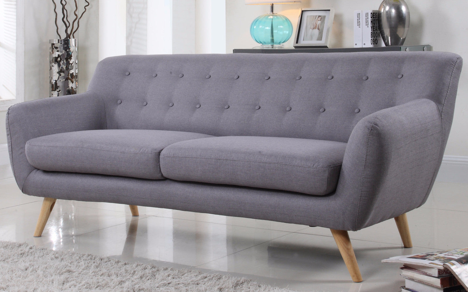 Nico Mid Century Modern Tufted Linen Sofa