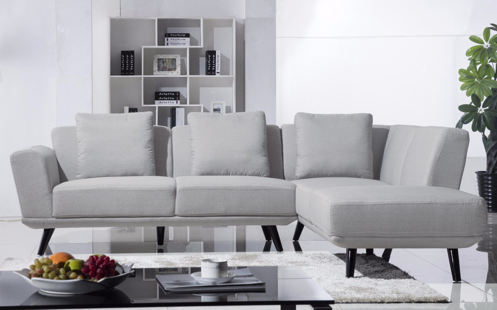 EXP145-RIGHTCHAISE-LGR Galleria Mid Century Modern Sectional - Light Grey sku EXP145-RIGHTCHAISE-LGR