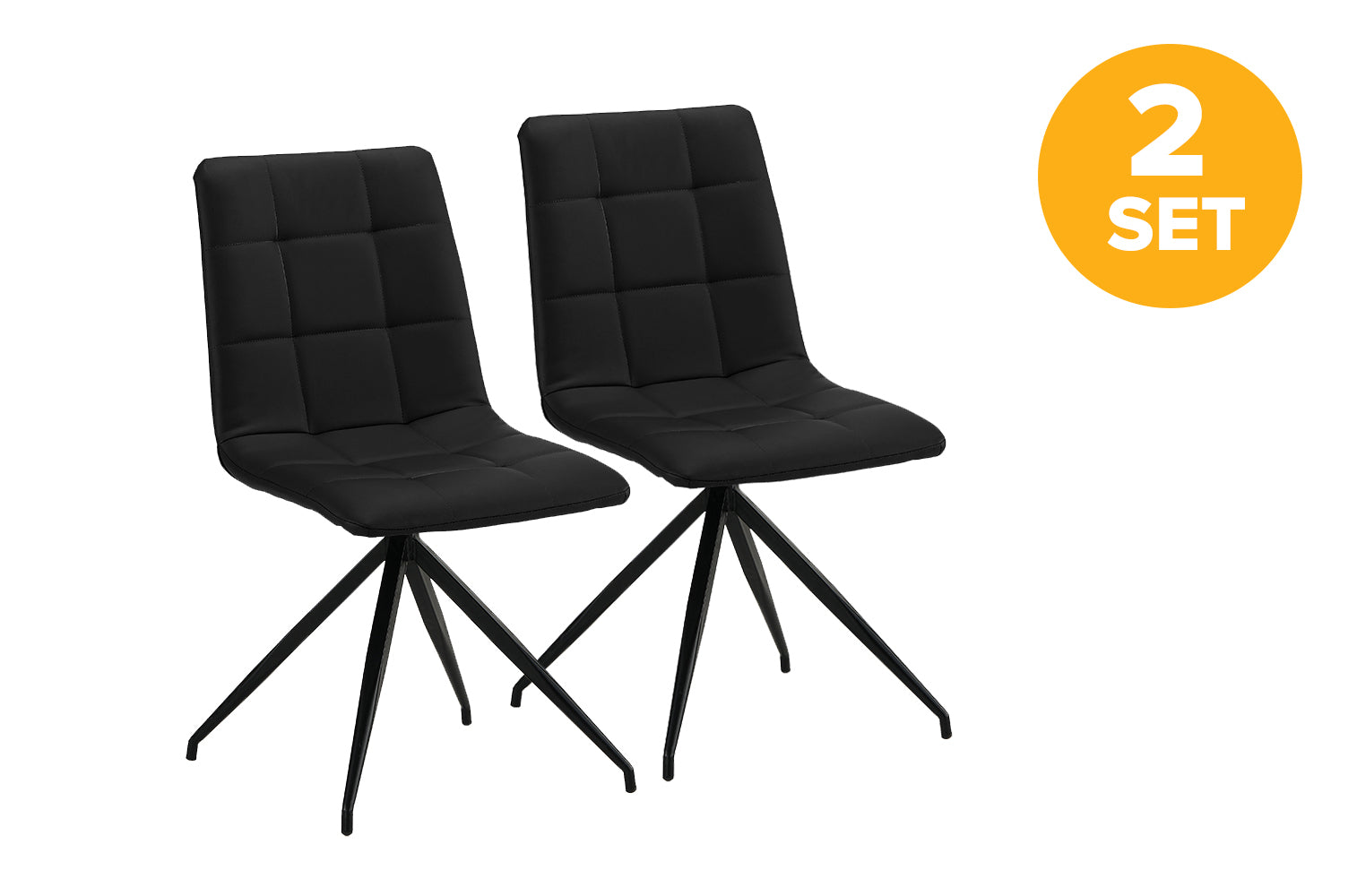 Reeves Set of 2 Modern Leather Dining Room Chairs with Starburst Legs