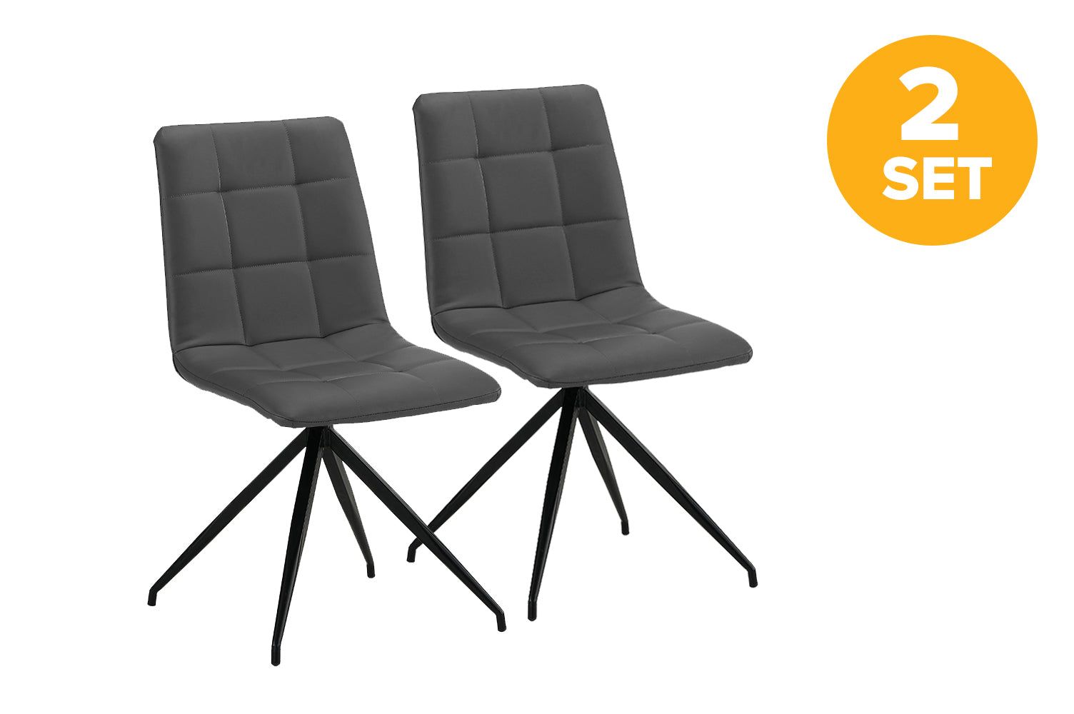 Reeves Set of 2 Modern Leather Dining Room Chairs with Starburst Legs