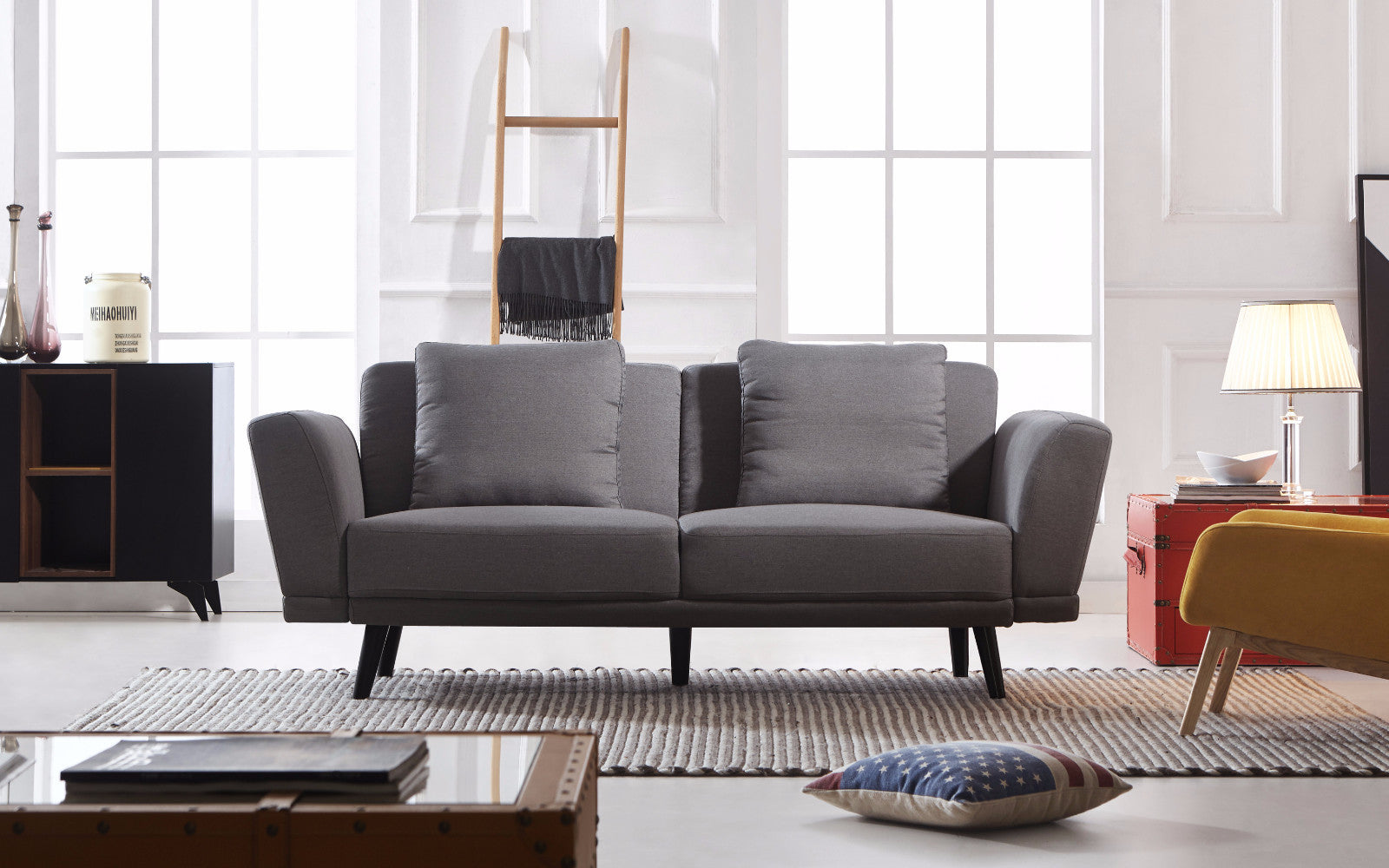 Manu Modern Linen Sofa with Mid Century-Style Legs
