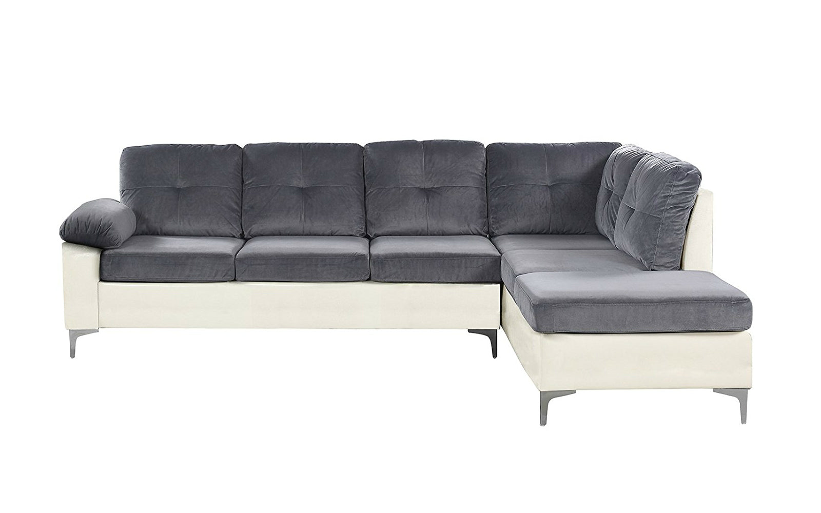 Helsinki Modern Tufted Brush Microfiber & Faux Leather Sectional Sofa