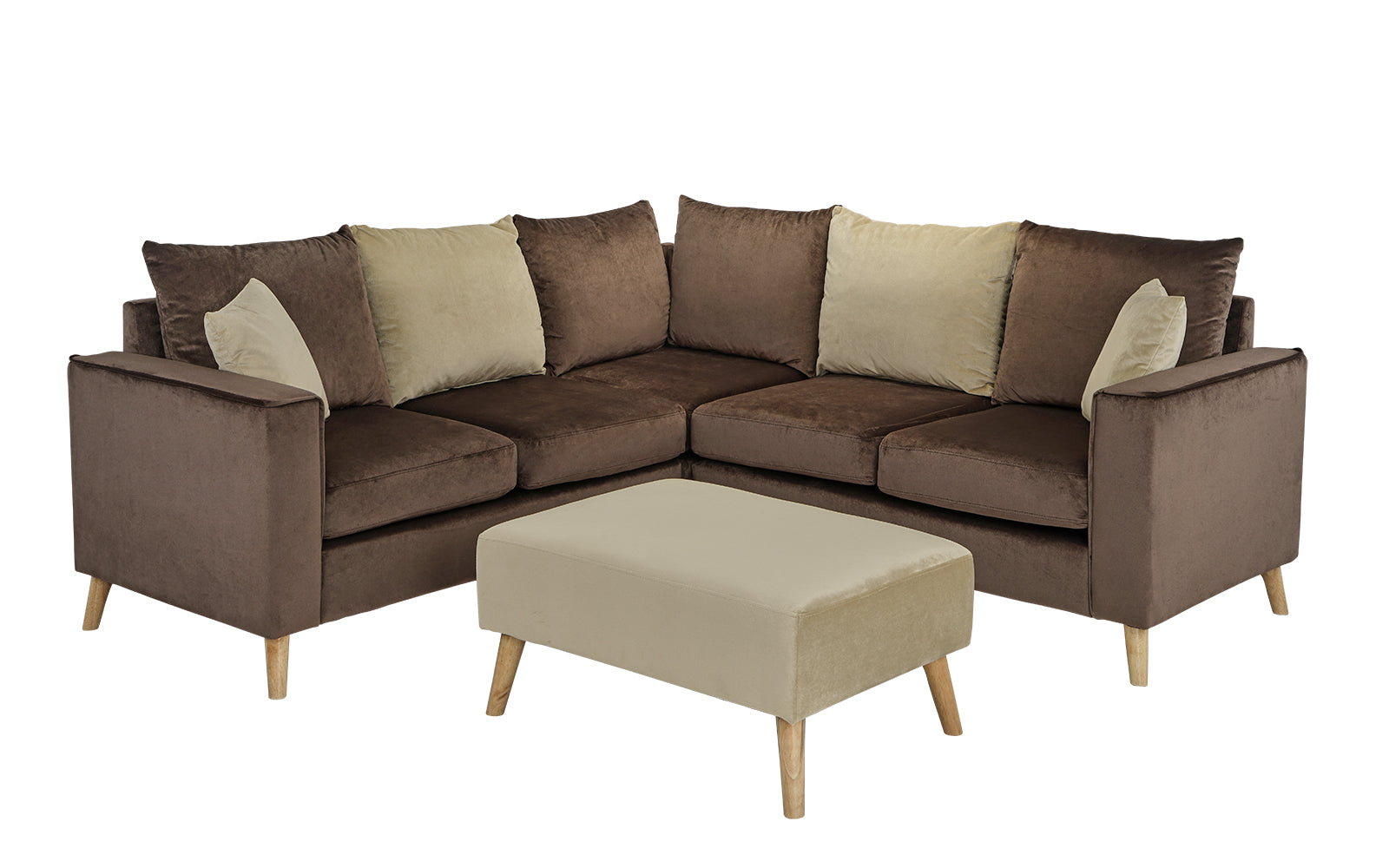 Alanna Small Modern Velvet Sectional Sofa with Ottoman