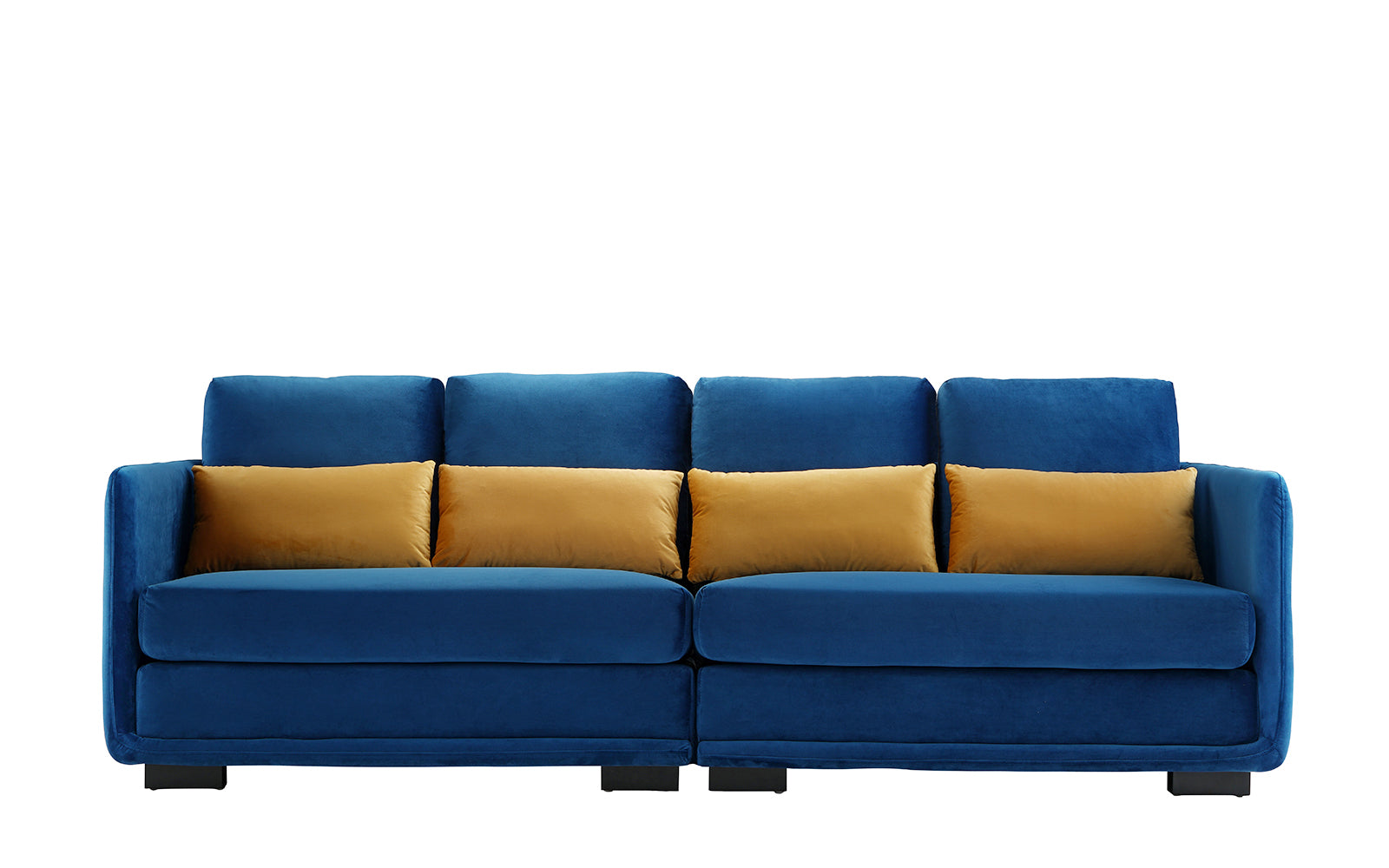 Nova Navy Convertible Velvet Sofa with (4) Golden Accent Pillows