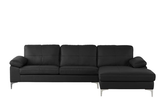 Mai Modern Leather Match Low Profile L-Shape Sectional Sofa with Right Chaise